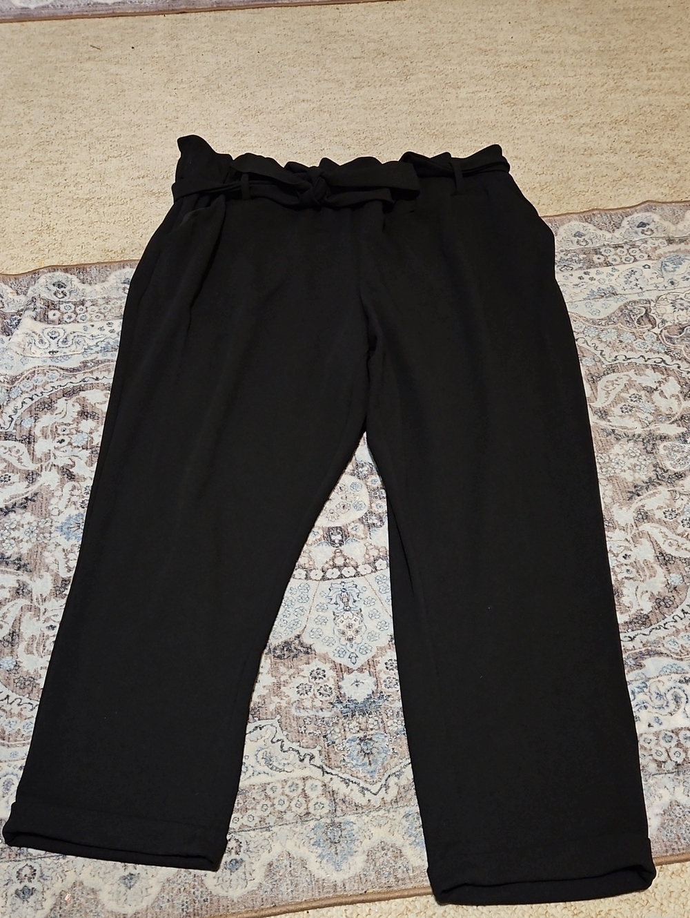 Maurices Black Paperbag Tie-Waist Cuffed Capris